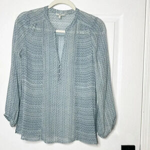 JOIE Womens XS Parmena Blue Printed‎ Sheer 100% Silk Blouse